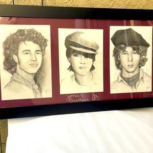 Original pencil drawings “Jonas brothers” in wooden frame